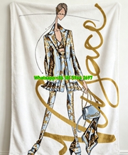 Versace Black Gold Fashion Sketch Print Flannel Sofa Throw Blanket IMG_1664